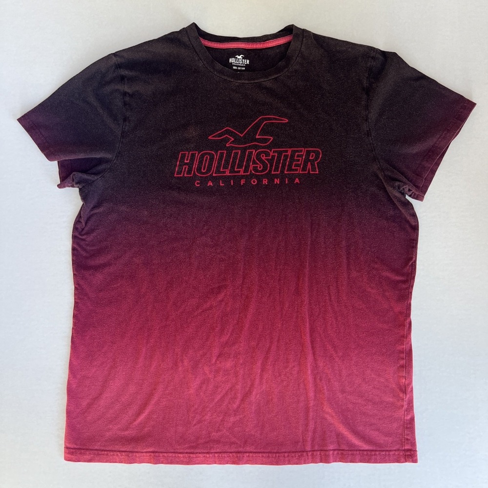 Hollister Mens XL Black / Pink Gradient Short Sleeve Graphic Logo T-Shirt Ombré